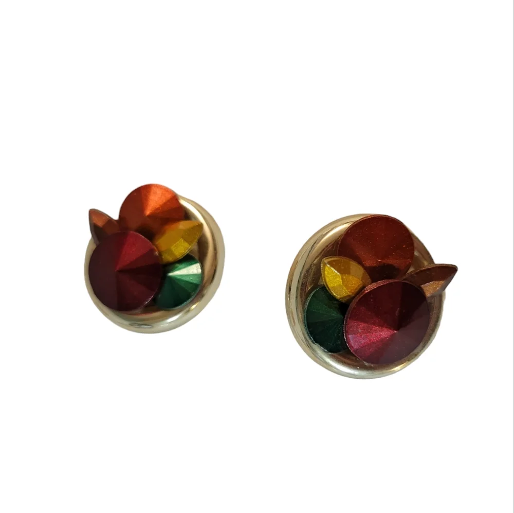 Vintage Multicolored Clip On Earrings Acrylic